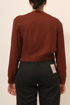 Cropped blazer marrom ombreira - loja online