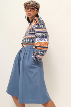 Bermudao azul cintura alta vintage - comprar online