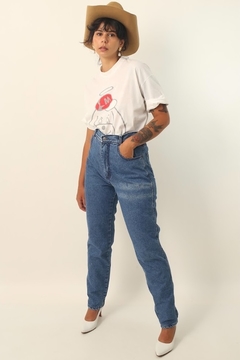 calça jeans cintura mega alta azul classica - Capichó Brechó
