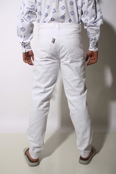 Calça jeans cintura alta branca vintage na internet