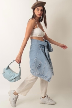 Bolsa couro azul bebe ombro recorte vintage - loja online