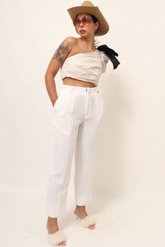calça estilo linho cintura alta branca - loja online