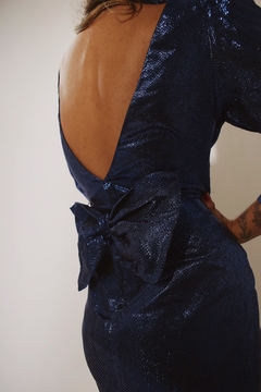 Vestido ombreira mega power vintage original azul (brilho)  na internet