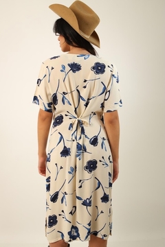 vestido floral off white flores azul vintage - loja online