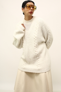 Maxi pulover branco gola V - loja online