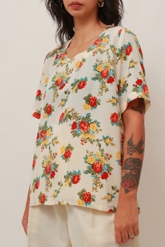 camisa creme floral vintage - comprar online