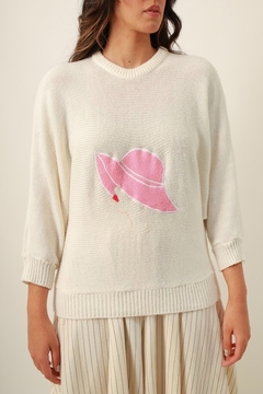 Tricot chapeu rosa manga bufante - loja online