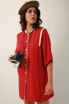 Vestido poa vermelho com bege vintage - loja online