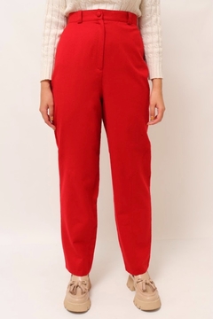 calca culote vermelha vintage cintura alta