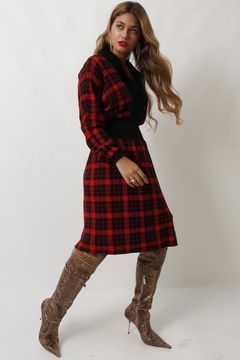 vestido tricot xadrez vintage - loja online