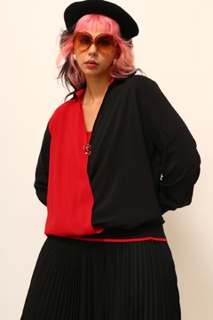 Blusa traspassado vermelho com preto joaninha na internet