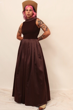 Imagem do Vestido marrom longo saia vintage recorte chic