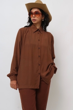camisa marrom ampla manga longa - comprar online