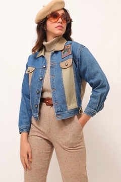 jaqueta cropped jeans recorte bege - loja online