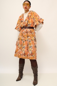 Vestido estampado flores laranja vintage - loja online
