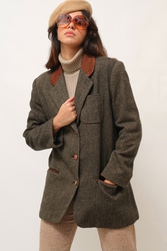 blazer xadrez pala couro marrom vintage - comprar online