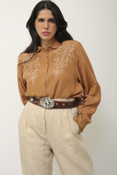 Camisa CEA vintage bordado western marrom ombreira - comprar online