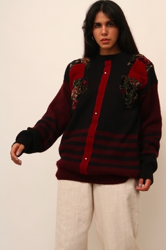 Pulover tricot recortes em veludo vintage - loja online