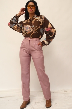 Calça rosa antigo cintura alta - comprar online