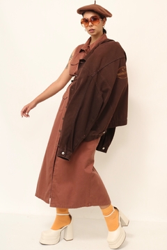 Jaqueta marrom bordado costas vintage
