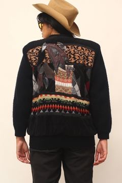 Pulover tricot veludo cotele recortes couro - comprar online