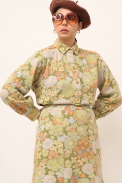 Conjunto saia + blusa verde flores hollywood - loja online
