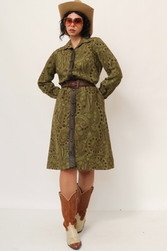 Casaco verde estampado viés de couro marrom - loja online