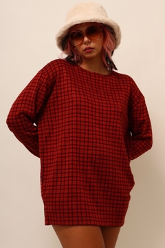 Blusa manga longa estilo tricot xadrez vermelho - comprar online