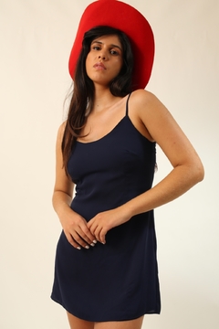 vestido curto azul marinho duplo - loja online