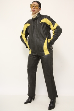 Jaqueta couro esportiva preta e amarela - comprar online