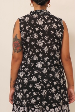 Camisa regata flores preta vintage - loja online