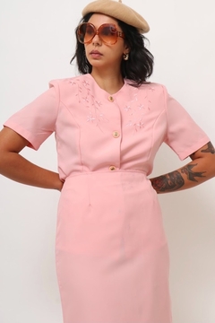conjunto saia + blusa rosa vintage - comprar online