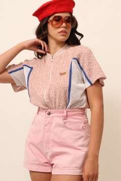 Camisa rosa vintage ziper 70´s recortes tela