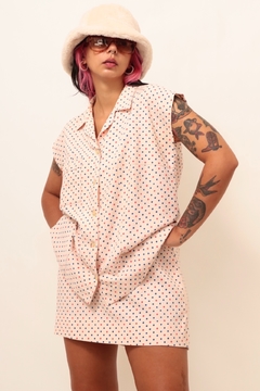 Conjunto rosa poa vintage saia + blusa - comprar online