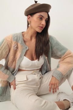 Cardigan tricot forrado color recorte - loja online