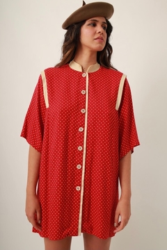 Vestido poa vermelho com bege vintage - comprar online