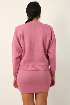 Conjunto Saia + Blusa ombreira rosa vintage na internet