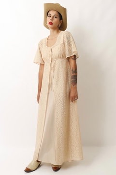 Imagem do conjunto robe renda + camisola Bege vintage