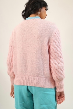 tricot manga bufante rosa textura - comprar online