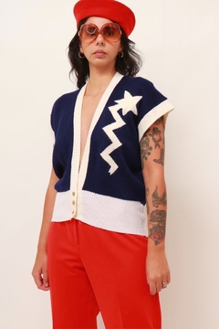 cropped tricot azul marinho estrela