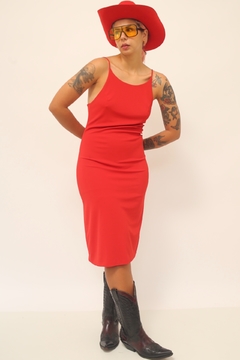 Vestido vermelho midi forrado 90´s - comprar online