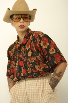 Camisa estampada vintage flores ombreira - comprar online