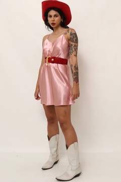Slip Dress curto rosa acetinado vintage
