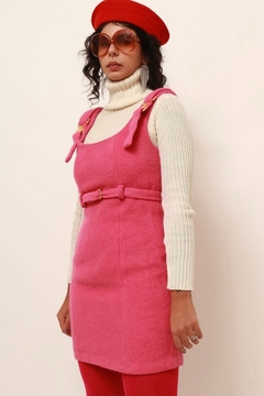 Vestido tricot rosa PARIS fivela dourada forrado na internet