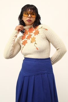 Gola tricot malha flores laranja vintage na internet