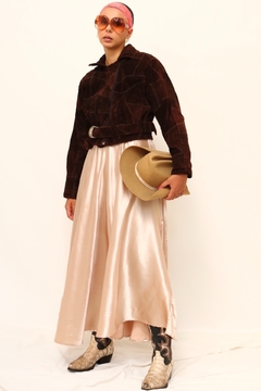 Jaqueta couro marrom cropped vintage - comprar online