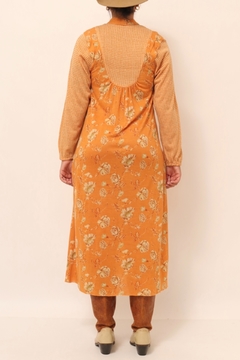 Vestido laranja floral gravata 70´s vintage