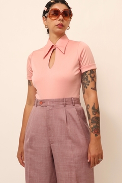Calça roxa cintura mega alta 100% linho na internet