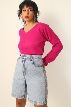 Blusa rosa manga limga atoalhada vintage