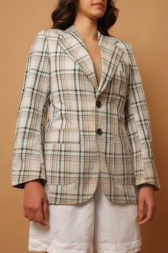 Imagem do blazer xadrez linho branco listras verde